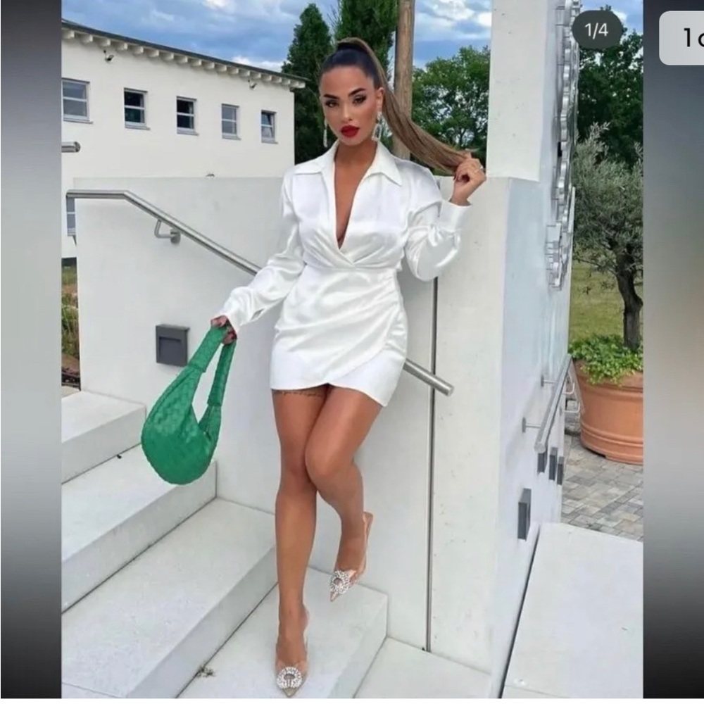 Zara short white satin dress size S nwt